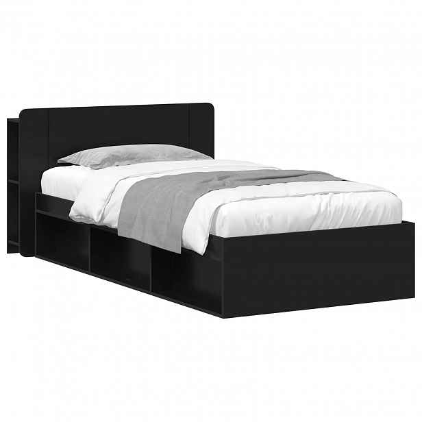vidaXL Rám postele s úložným prostorem s čelo Černá 90 x 190 cm
