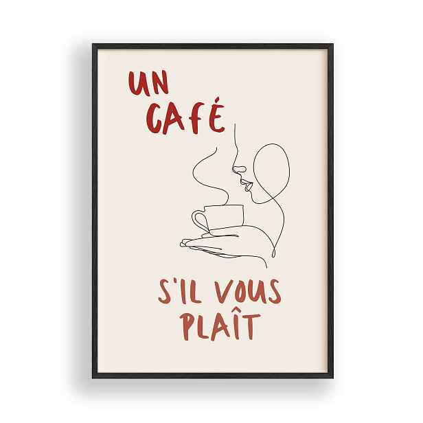 Obraz Un Café Line Art Plakát Rámeček Dřevěný Černý 30x42 cm