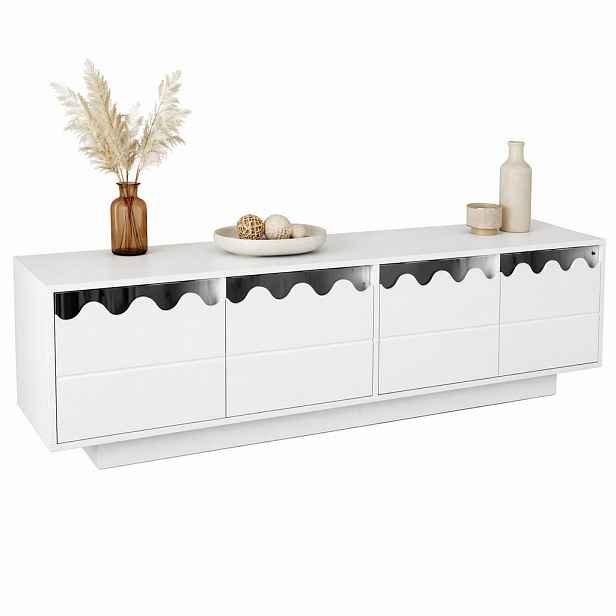 STILVORA TV STOLEK bílý, 4 dvířka, vlnitý design, do obývacího pokoje, 170×40×45 cm
