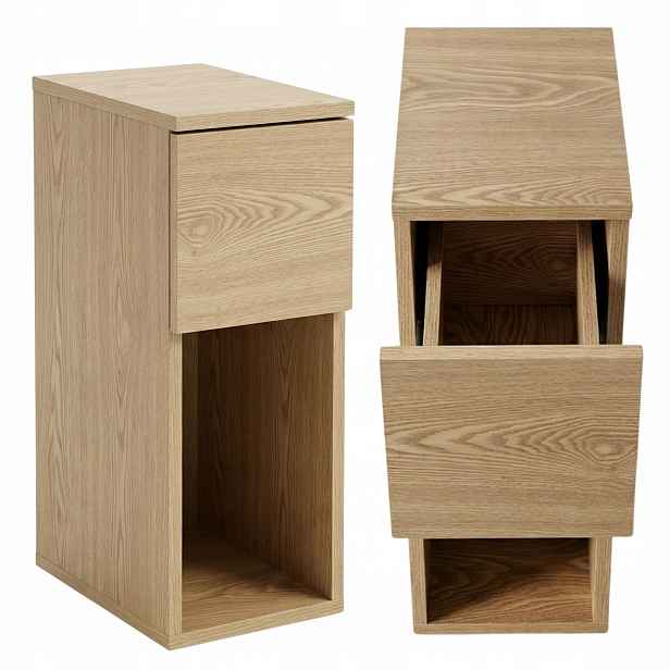 Úzký Pomocný Stolek Mdf 20X30X55 CM Hnědý S Policí A Zásuvkou