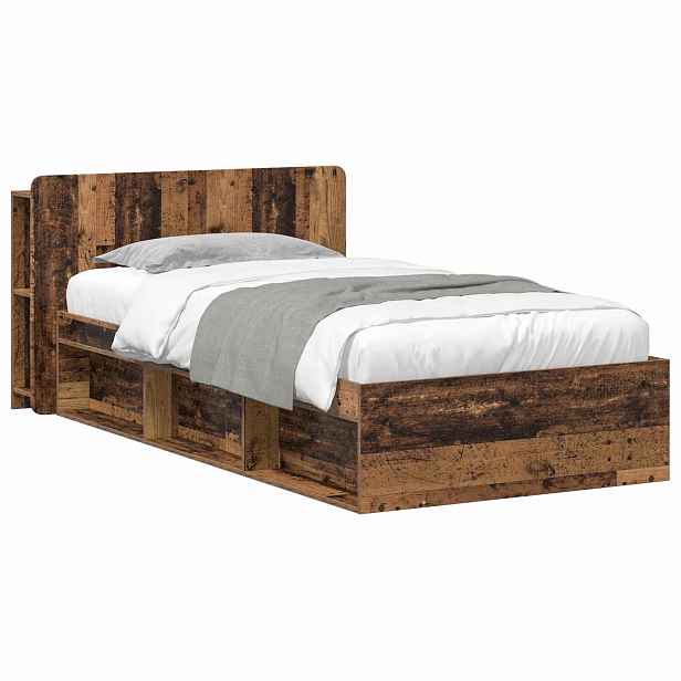 vidaXL Rám postele s úložným prostorem s čelo Staré dřevo 90 x 190 cm