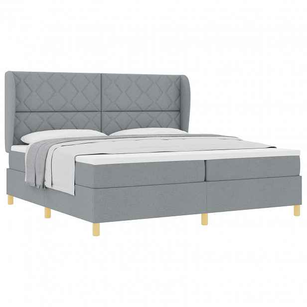 vidaXL Postel s boxspringem s čelo Světle šedá 200 x 200 cm textil