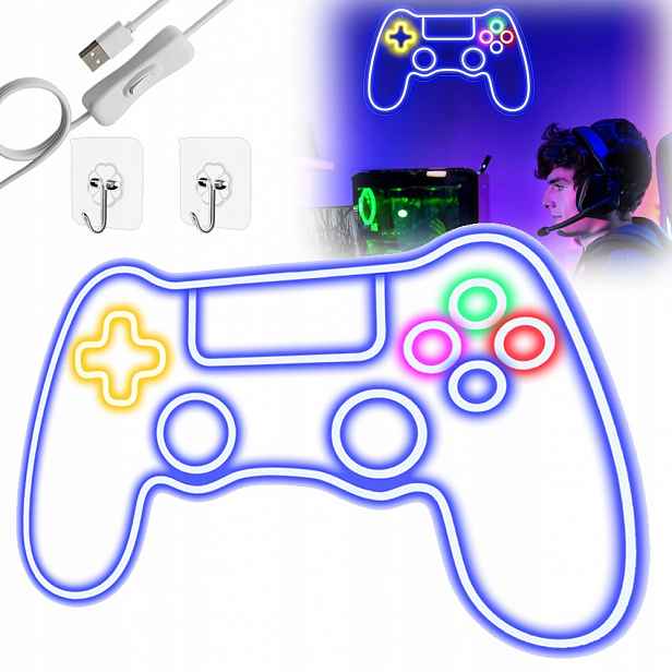 Lampička Neon Led Pad Herní Dekorace 41 cm ozdoba gamepad