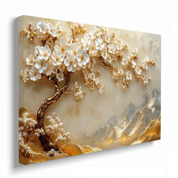 Obraz na plátně Sakura Višňový Květ zlatý obraz na zeď 100x70 cm
