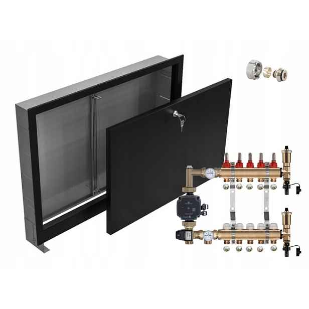 Rozdělovač pro podlahu 5 s Pompou Grundfos+pex+podomítková Skříňka Černá