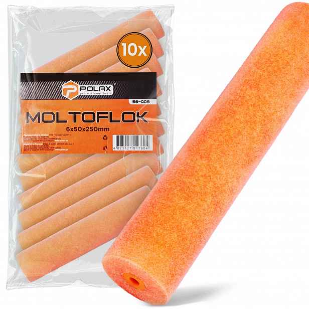 10x Malířský Váleček 6x50x250 mm Pěnový Flokovaný Náhradní náplň do vodových barev