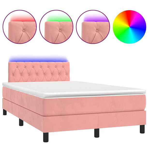 vidaXL Box spring postel s matrací a LED růžová 120 x 190 cm samet
