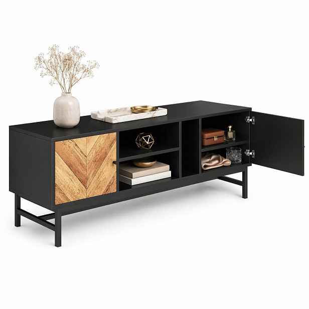 STILVORA TV STOLEK černý a v přírodním dekoru s praktickým úložným prostorem, do obýváku, 150×38×55 cm
