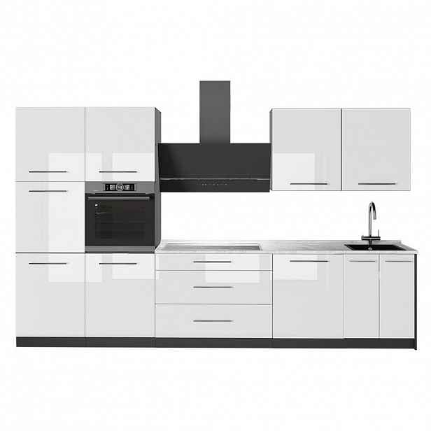 Vicco KUCHYŇSKÝ KOUT Fame-Line, Bílá vysoký lesk/Antracit, 340 cm, PD Mramor