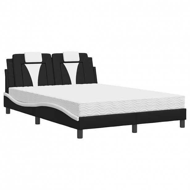vidaXL Postel Viana s matrací černá a bílá 140 x 190 cm umělá kůže