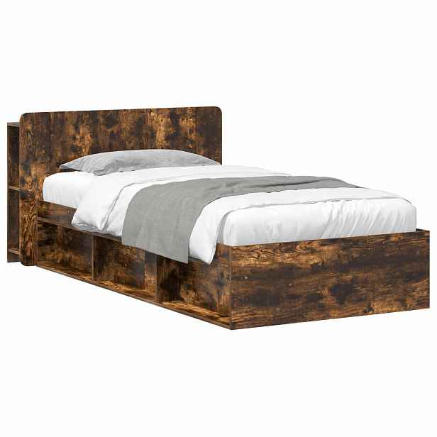 vidaXL Rám postele s úložným prostorem s čelo Kouřový dub 90 x 190 cm