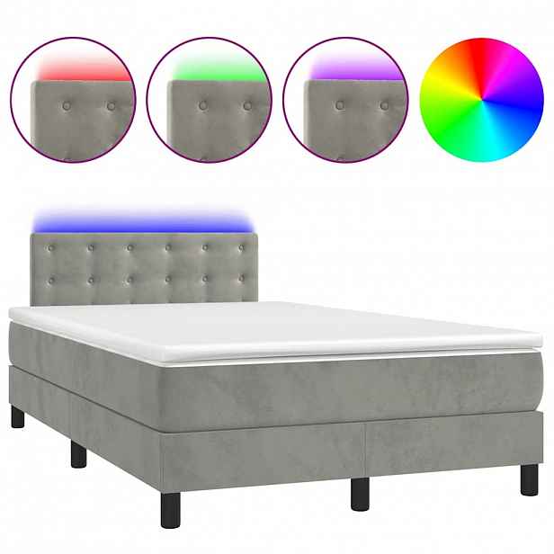 vidaXL Box spring postel s matrací a LED světle šedá 120x190 cm samet