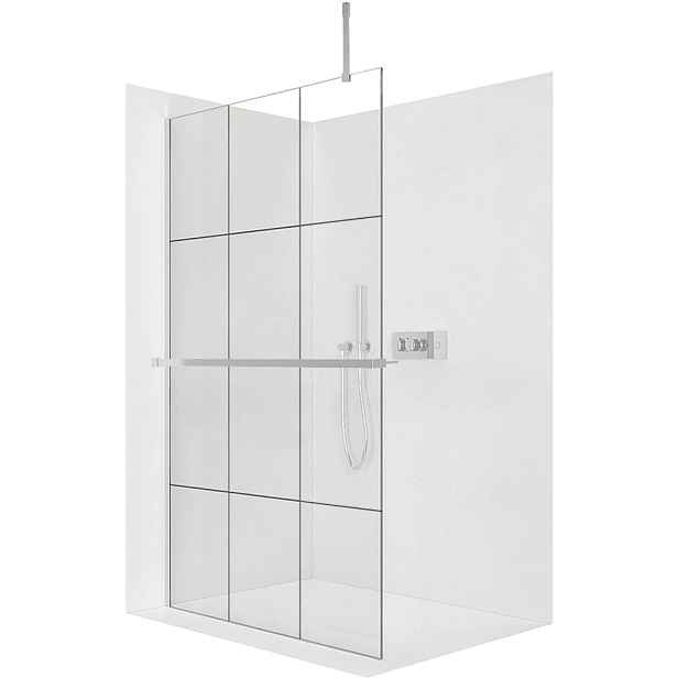 Sprchová zástěna Walk-in Onyx Top Cube L/P - 8 mm - hranatá vzpěra + polička/držák na ručníky - chrom, industriální sklo - 120x200 cm