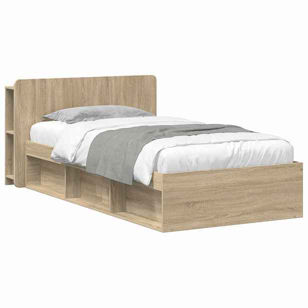 vidaXL Rám postele s úložným prostorem s čelo Dub sonoma 90 x 190 cm