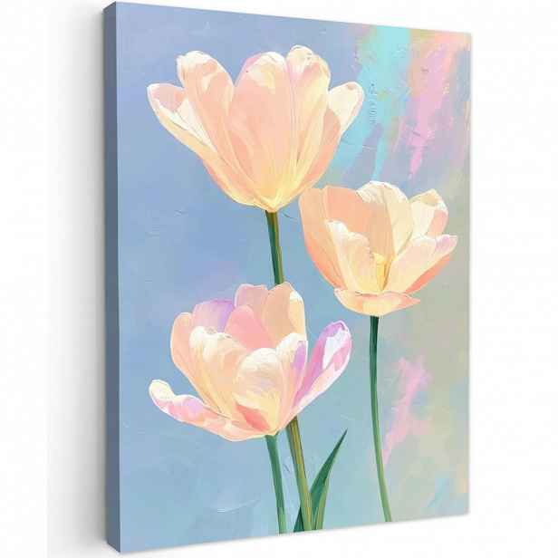 MuchoWow OBRAZ NA PLÁTNĚ Tulipány - růžové akcenty - modré 60x80 cm