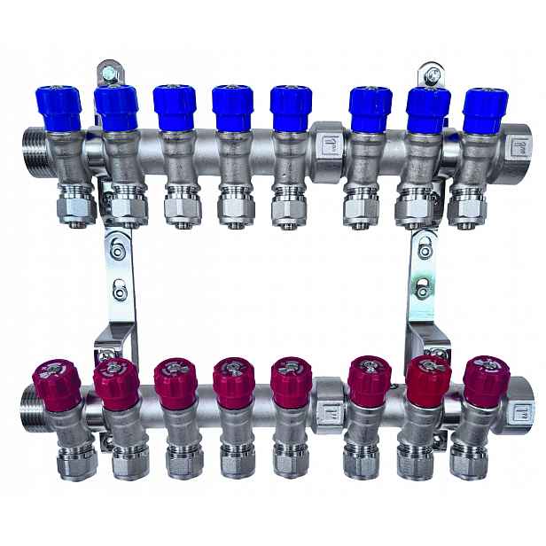 X-home Rozdělovač Pex 1" x 16 mm 8 Obvodů Studené Vody 8 Obvodů Teplé Vody
