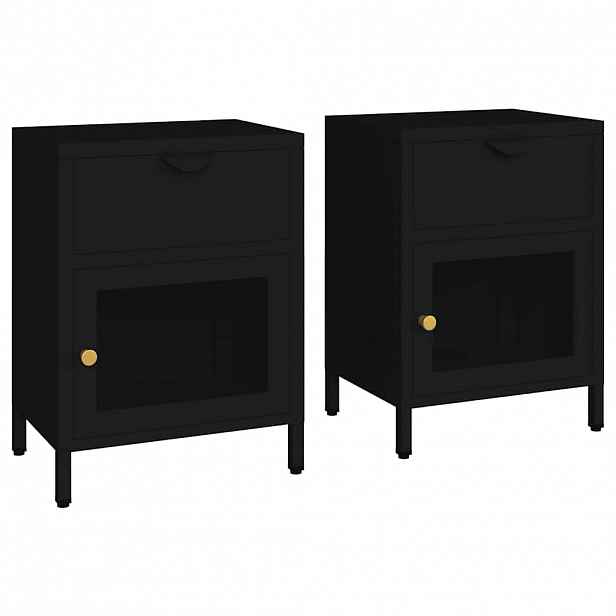 vidaXL Noční stolky 2 ks černé 40 x 30 x 54,5 cm ocel a sklo
