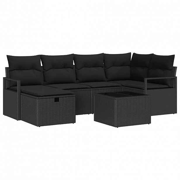 vidaXL Set pohovek 7 ks Černá polyratan