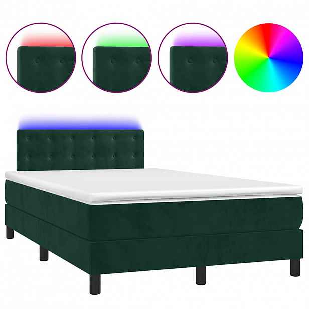 vidaXL Box spring postel s matrací a LED tmavě zelená 120x190 cm samet