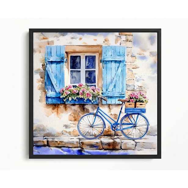 Obraz Rám Americký Box Modrý Kolo Okno Květiny Pohled Pohlednice 60x60