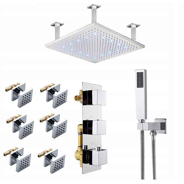 Podomítkový Hydromasážní Set Termostat Ledová Dešťová Sprcha 60 CM
