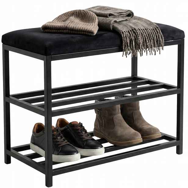 Skříňka Police Regál Na Boty Černá 60 CM Černé Sedadlo Loft Polský Výrobek