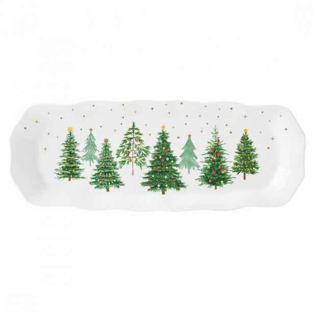 Porcelánový servírovací talíř, 37 × 14 cm, "Festive TREES" - Easy Life