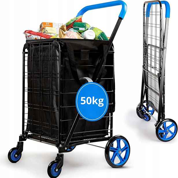 Skládací Nákupní Vozík, Nosnost 50 Kg, Velký, Kompaktní, Pevná Taška Na Kolečkách