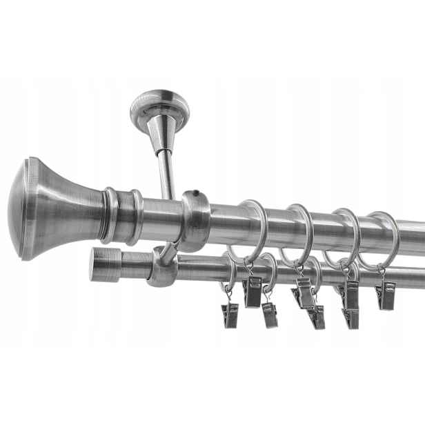 Dvojitá Garnýž Stropní Kov 25+19 mm Stříbrný Nikl 120 cm MIX koncovek