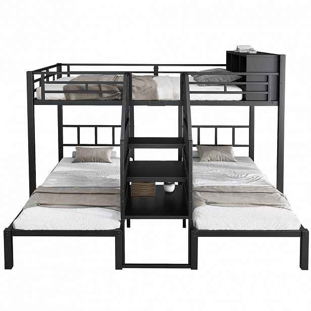 STILVORA ETAGENBETT 90/200 cm & 140/200 cm in Schwarz mit Stauraum und Treppe mit Handläufen