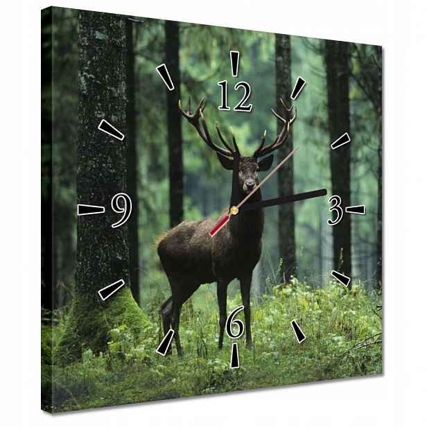 Nástěnné hodiny 30x30 Jelen uprostřed lesa