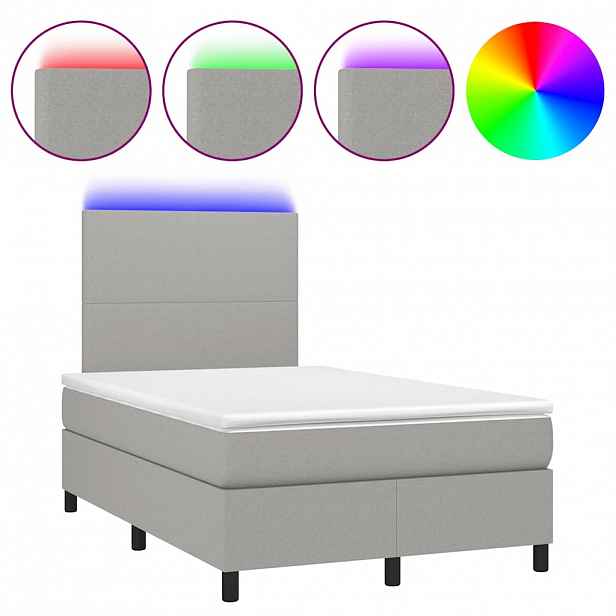vidaXL Box spring postel s matrací a LED světle šedá 120x190 cm textil