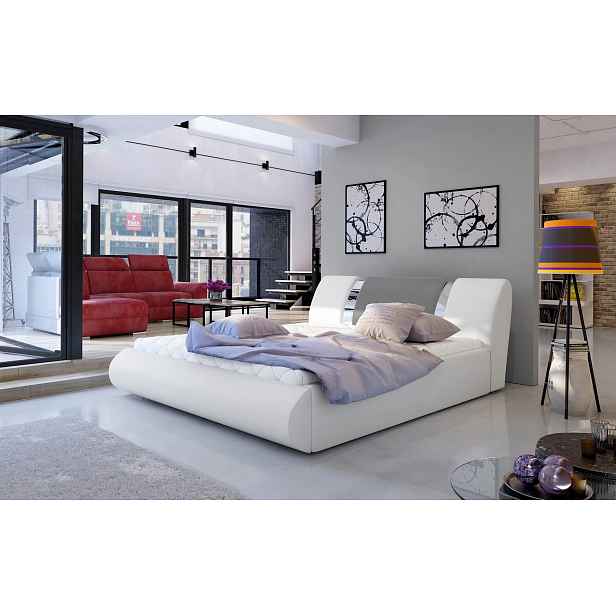 Čalouněná postel 180x200 FENDORA - bílá eko kůže / šedá eko kůže