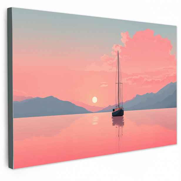 MuchoWow OBRAZ NA PLÁTNĚ Plachetnice - Růžové moře - Západ slunce - Hory 60x40 cm