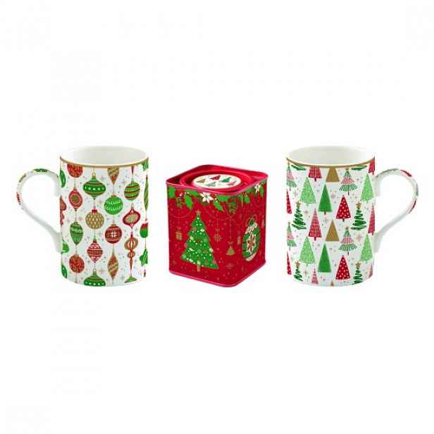 Sada 2 hrnků a krabičky na čaj, porcelán, "JINGLE BELLS" - Easy Life