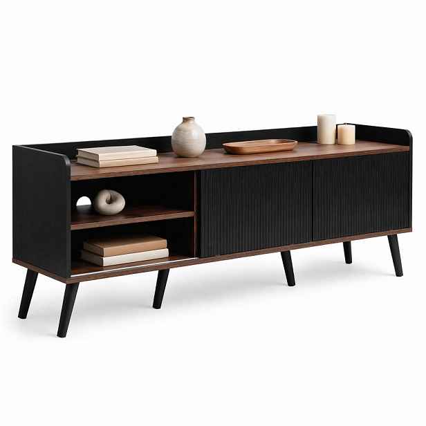 STILVORA TV STOLEK černý, 2 zásuvky, posuvná dvířka, do obývacího pokoje, 160×40×58 cm