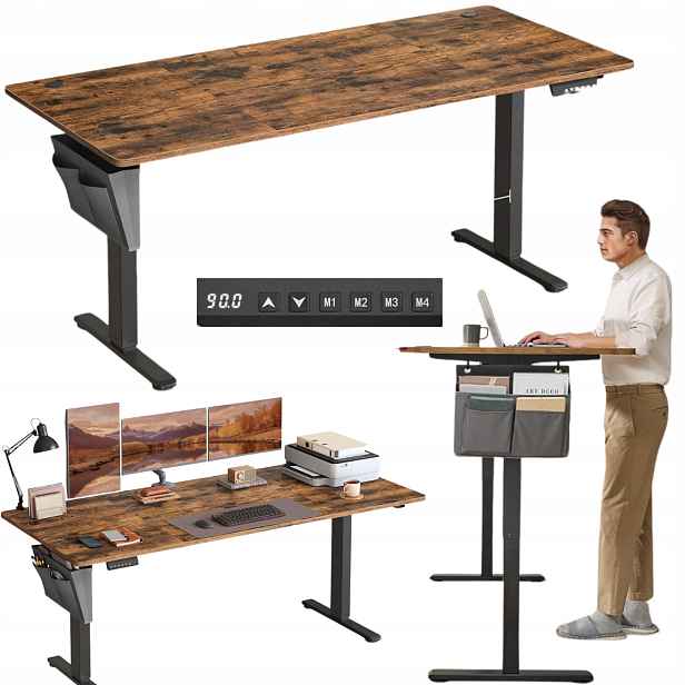 Velký elektrický psací stůl 180 x 80 cm s nastavitelnou výškou organizér na háčky