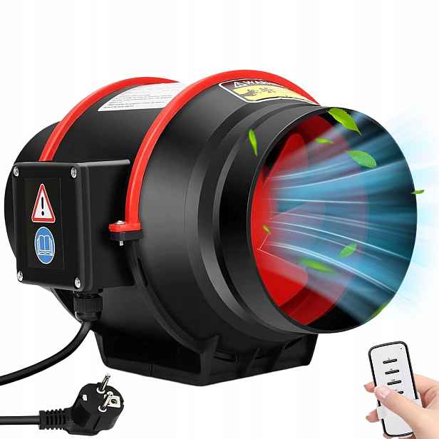 Výkonný Potrubní ventilátor 2-rychlostní 310 m3h 40W 100mm Dálkové Ovádání