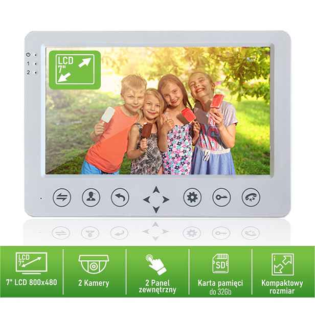 Videodomofon pro bránu VID-7W-SD Kabelový bílý s funkcí záznamu