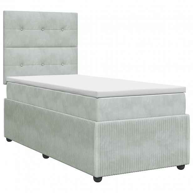 vidaXL Postel boxspring s matrací s čelo Světle šedá jednoduchý Samet