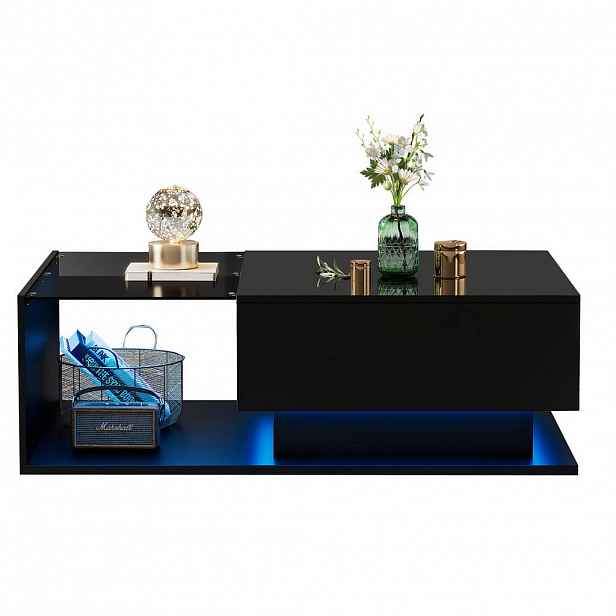 Modfu KONFERENČNÍ stolek z dřevotřísky 100x50x32 cm černý s 1 zásuvkou, LED osvětlením a skleněnou deskou