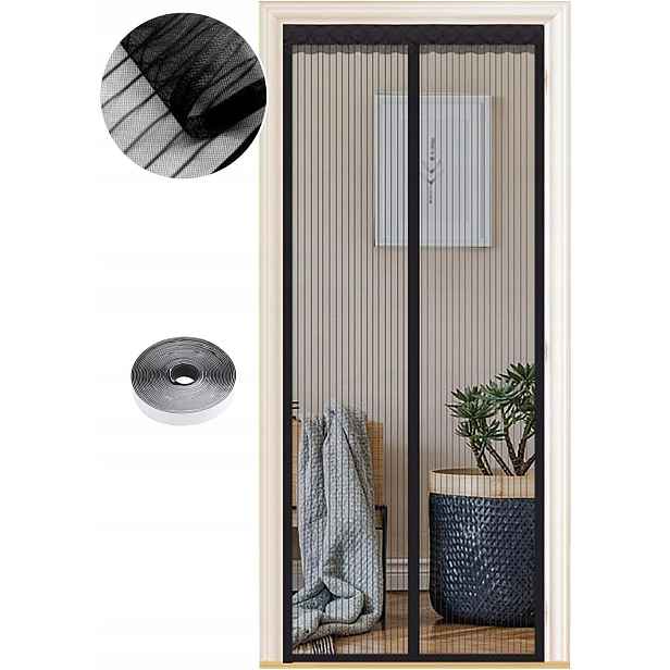 Moskytiéra Went 150 x 250 cm, černá, pásky na dveře bez vrtání