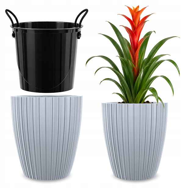 Květináč Květináč 40cm Obal Na Květináč S Vkladem Plastový Záhon Šedý