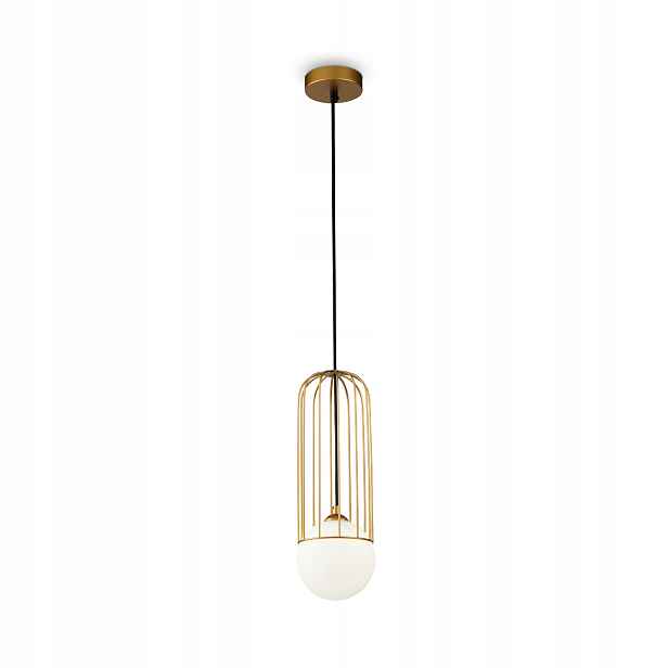 Závěsná lampa zlatá drátěná skleněná bílá koule moderní 12 cm Maytoni