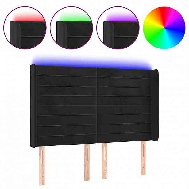 vidaXL Čelo postele s LED černé 147 x 16 x 118/128 cm samet