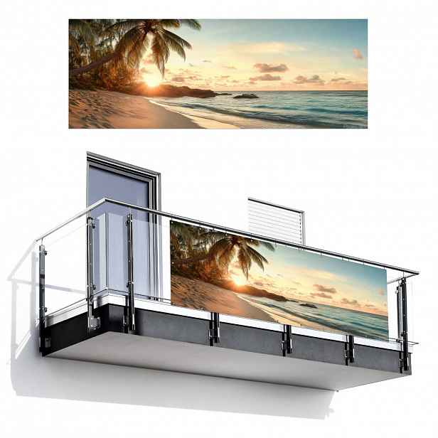 MuchoWow BALKONOVÁ ZÁSTĚNA Pláž - palmy - oceán - západ slunce 300x110 cm