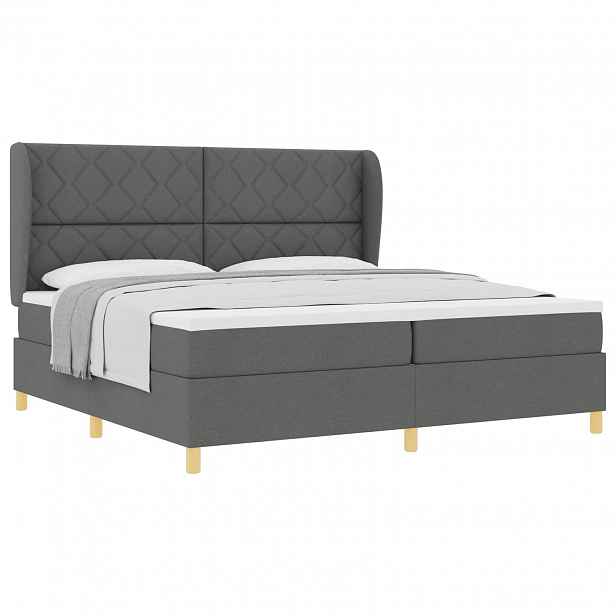 vidaXL Postel s boxspringem s čelo Tmavě šedá 200 x 200 cm textil