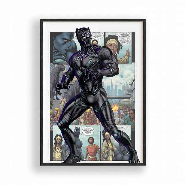 Plakát s motivem Černého pantera s Avengers v černém dřevěném Rámeček 30x42 cm