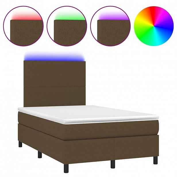 vidaXL Box spring postel s matrací a LED tmavě hnědá 120x190 cm textil