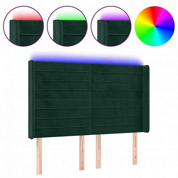 vidaXL Čelo postele s LED tmavě zelené 147 x 16 x 118/128 cm samet